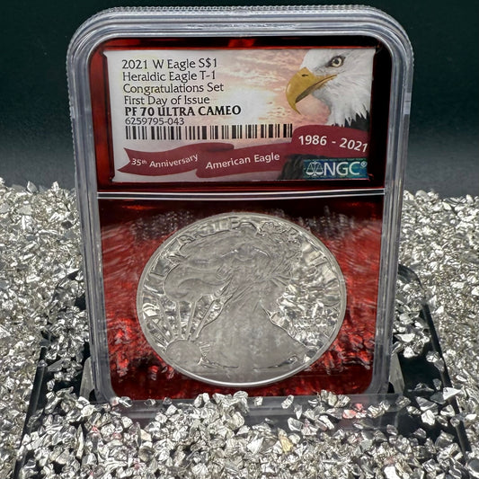 Proof 2021 (W) $1 American Silver Eagle NGC PF70 Type 1 First Releases Congratulations Set Rare Red Foil Holder