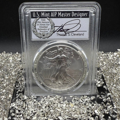 2021 $1 American Silver Eagle PCGS MS70 FDOI T-1 Master Designer Thomas Cleveland Signed Label Mint Condition (1 of 150)