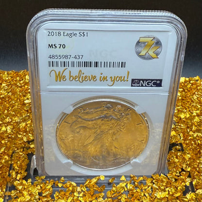 2018 $1 American Silver Eagle NGC MS70 We Believe In You (Rare Label)