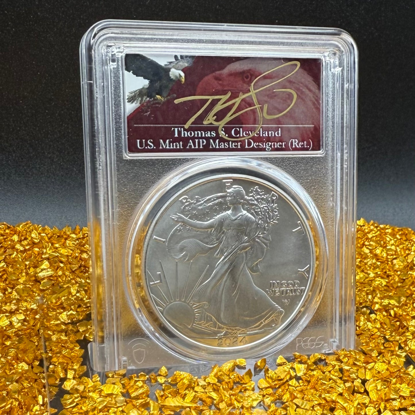 2024 $1 American Silver Eagle PCGS MS70 FDOI Eagle Landing Thomas Cleveland Signed Mint (1 of 300)