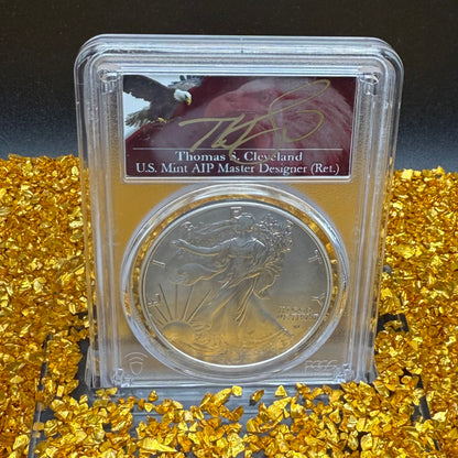2024 $1 American Silver Eagle PCGS MS70 FDOI Eagle Landing Thomas Cleveland Signed Mint (1 of 300)