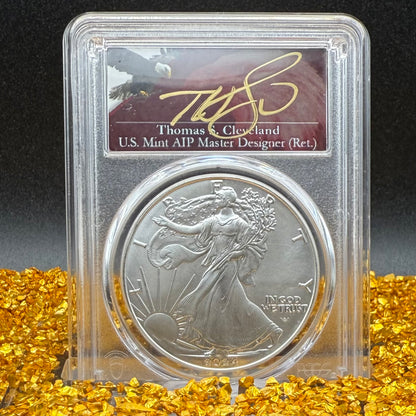 2024 $1 American Silver Eagle PCGS MS70 FDOI Eagle Landing Thomas Cleveland Signed Mint (1 of 300)