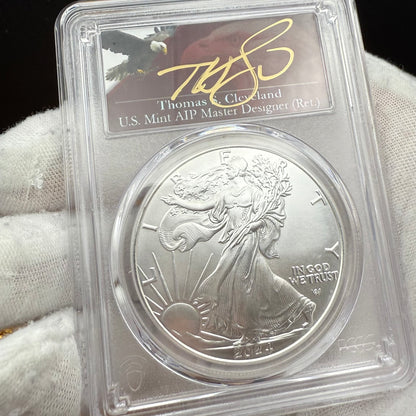 2024 $1 American Silver Eagle PCGS MS70 FDOI Eagle Landing Thomas Cleveland Signed Mint (1 of 300)