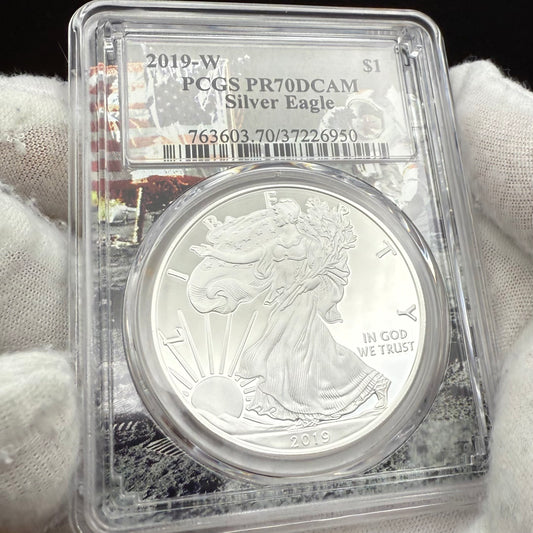 Proof 2019 (W) $1 American Silver Eagle PCGS PR70DCAM West Point Apollo Label (Rare 1 of 82)