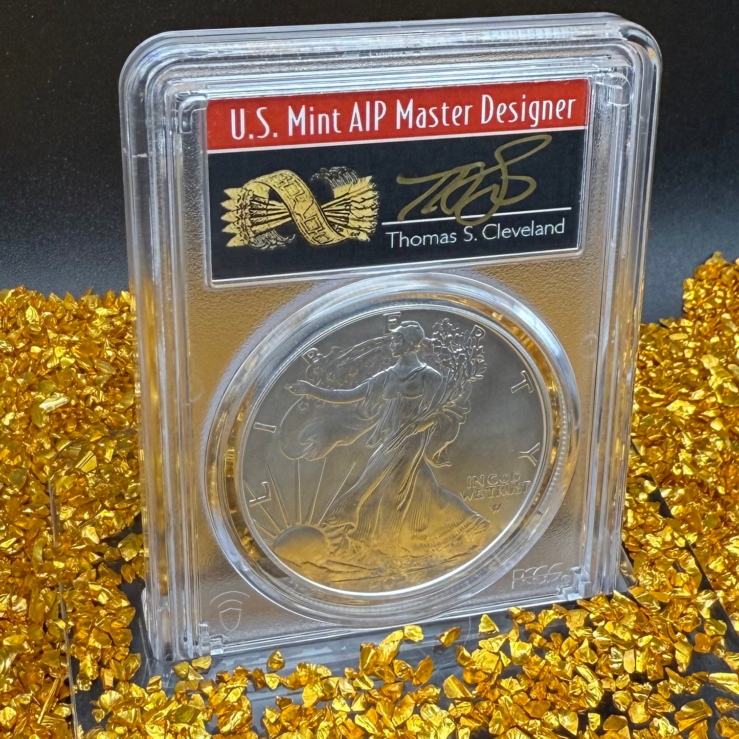 2024 $1 American Silver Eagle PCGS MS70 FDOI Arrows Label Thomas Cleveland Signed (1 of 10)