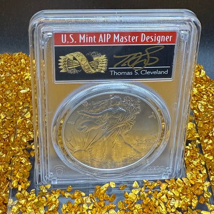 2024 $1 American Silver Eagle PCGS MS70 FDOI Arrows Label Thomas Cleveland Signed (1 of 10)