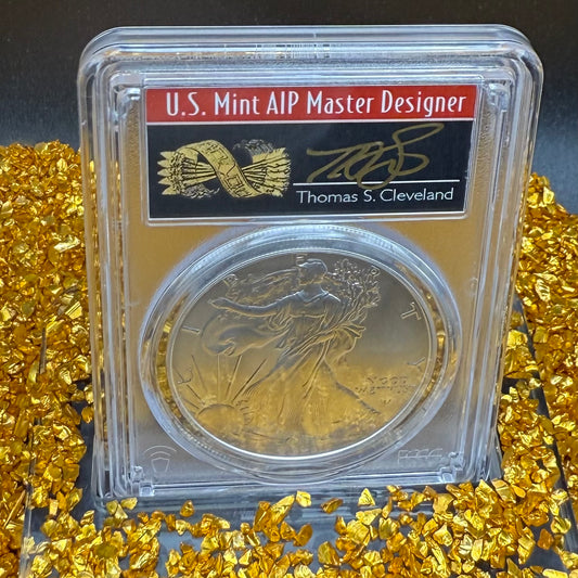 2024 $1 American Silver Eagle PCGS MS70 FDOI Arrows Label Thomas Cleveland Signed (1 of 10)