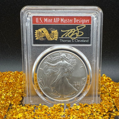 2024 $1 American Silver Eagle PCGS MS70 FDOI Arrows Label Thomas Cleveland Signed (1 of 10)