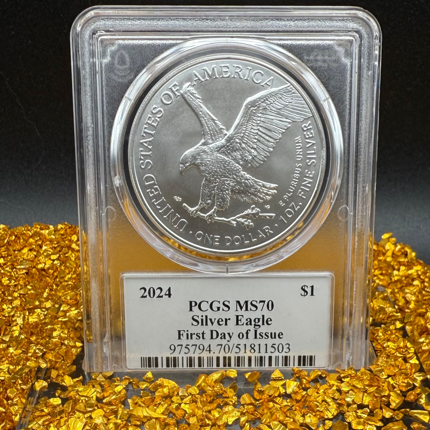 2024 $1 American Silver Eagle PCGS MS70 FDOI Arrows Label Thomas Cleveland Signed (1 of 10)