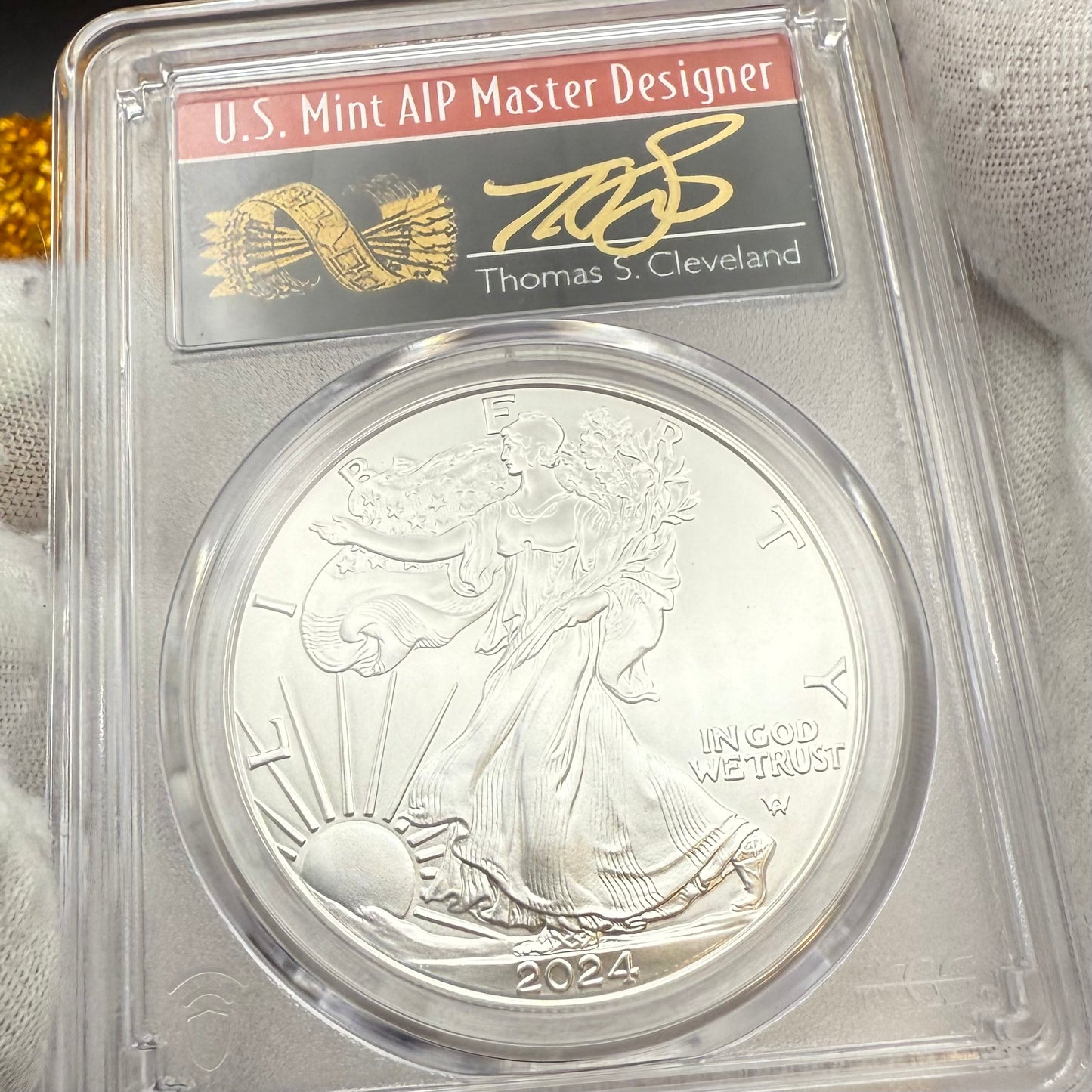 2024 $1 American Silver Eagle PCGS MS70 FDOI Arrows Label Thomas Cleveland Signed (1 of 10)