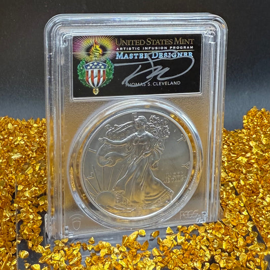 2021 $1 American Silver Eagle PCGS MS70 Type 1 FDOI Thomas Cleveland Signed Torch Label (1 of 550)