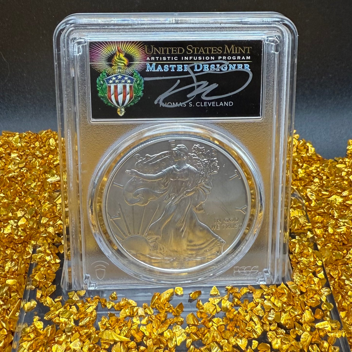 2021 $1 American Silver Eagle PCGS MS70 Type 1 FDOI Thomas Cleveland Signed Torch Label (1 of 550)