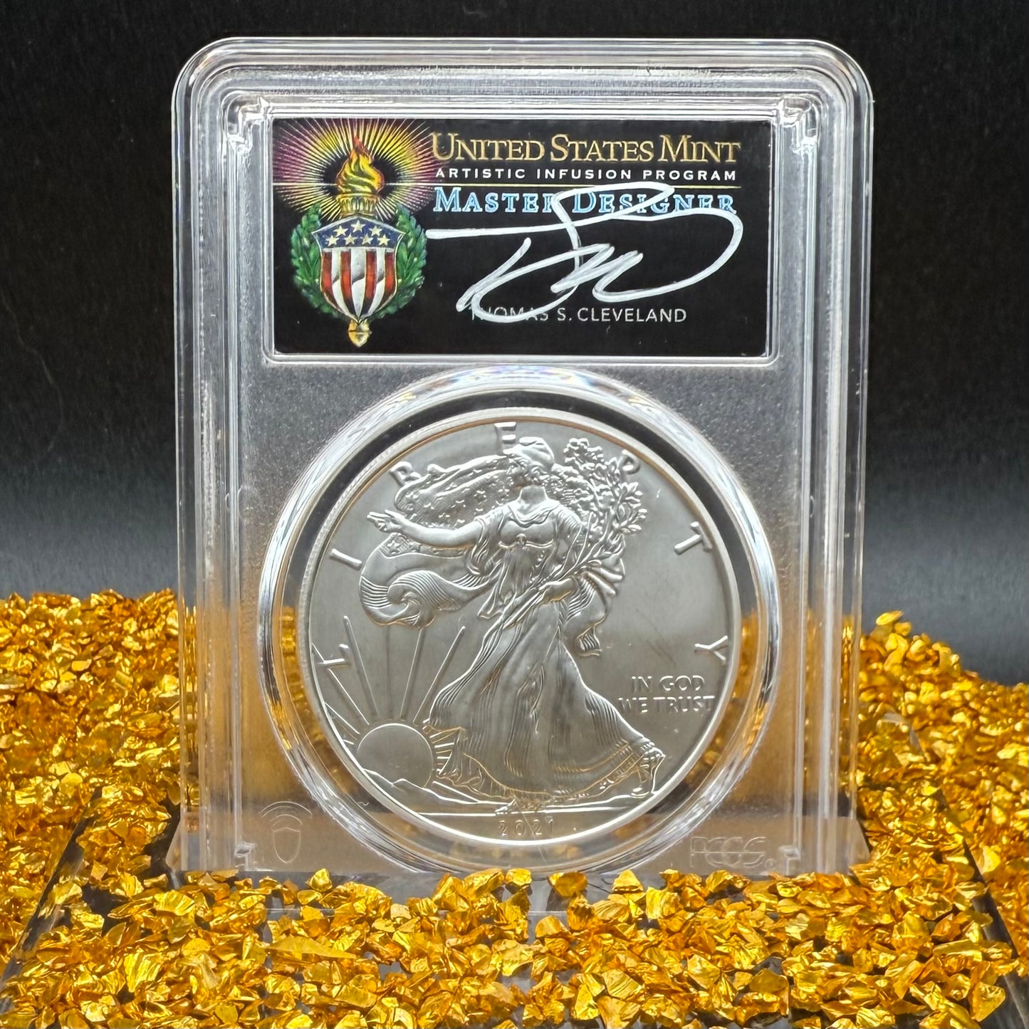 2021 $1 American Silver Eagle PCGS MS70 Type 1 FDOI Thomas Cleveland Signed Torch Label (1 of 550)