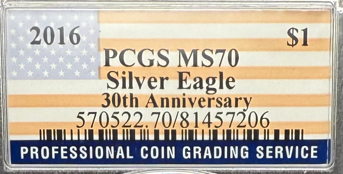 2016 $1 American Silver Eagle PCGS MS70 Business Strike American Flag Label Mint