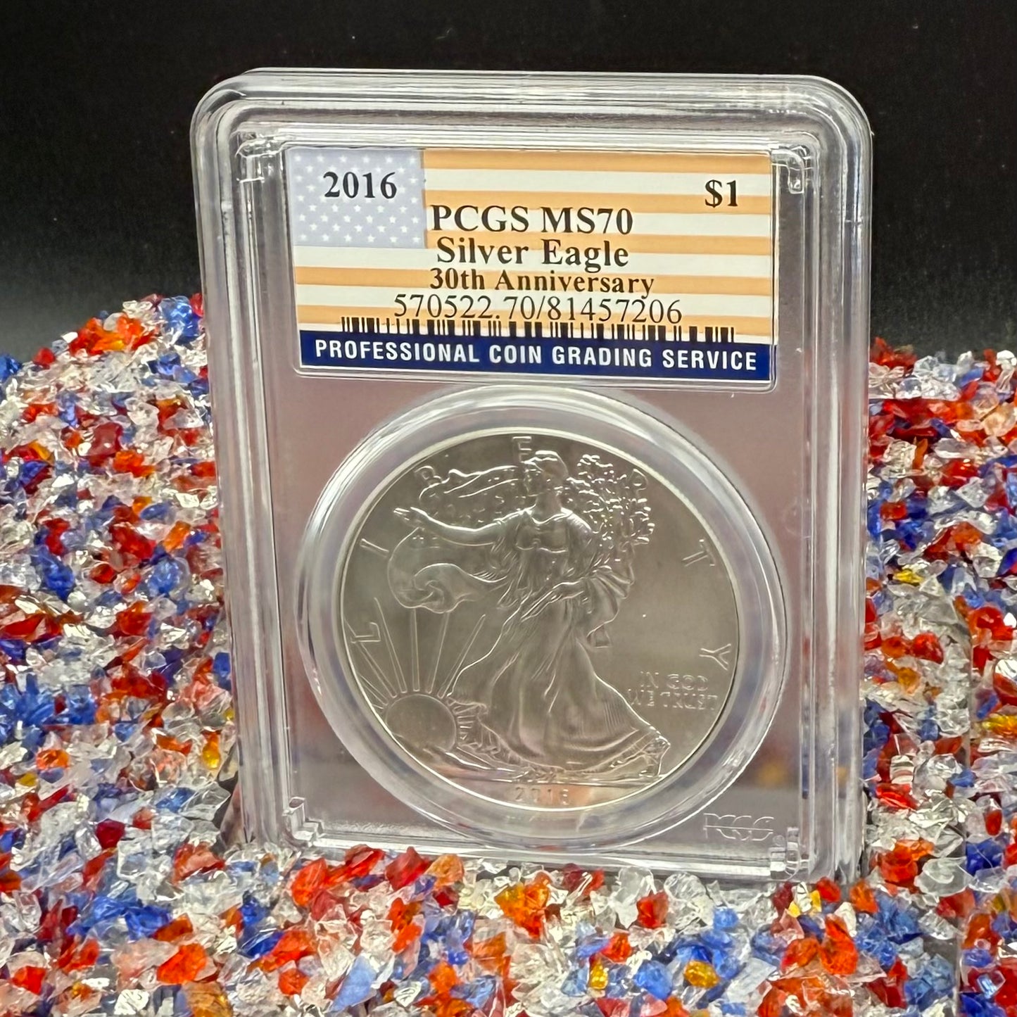 2016 $1 American Silver Eagle PCGS MS70 Business Strike American Flag Label Mint