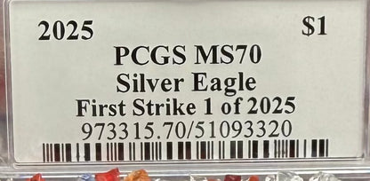 2025 $1 American Silver Eagle PCGS MS70 First Strike, John Dannreuther Signed 1 of 2025 Mint