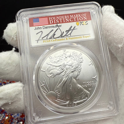 2025 $1 American Silver Eagle PCGS MS70 First Strike, John Dannreuther Signed 1 of 2025 Mint