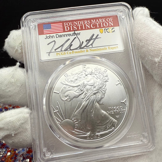 2025 $1 American Silver Eagle PCGS MS70 First Strike, John Dannreuther Signed 1 of 2025 Mint
