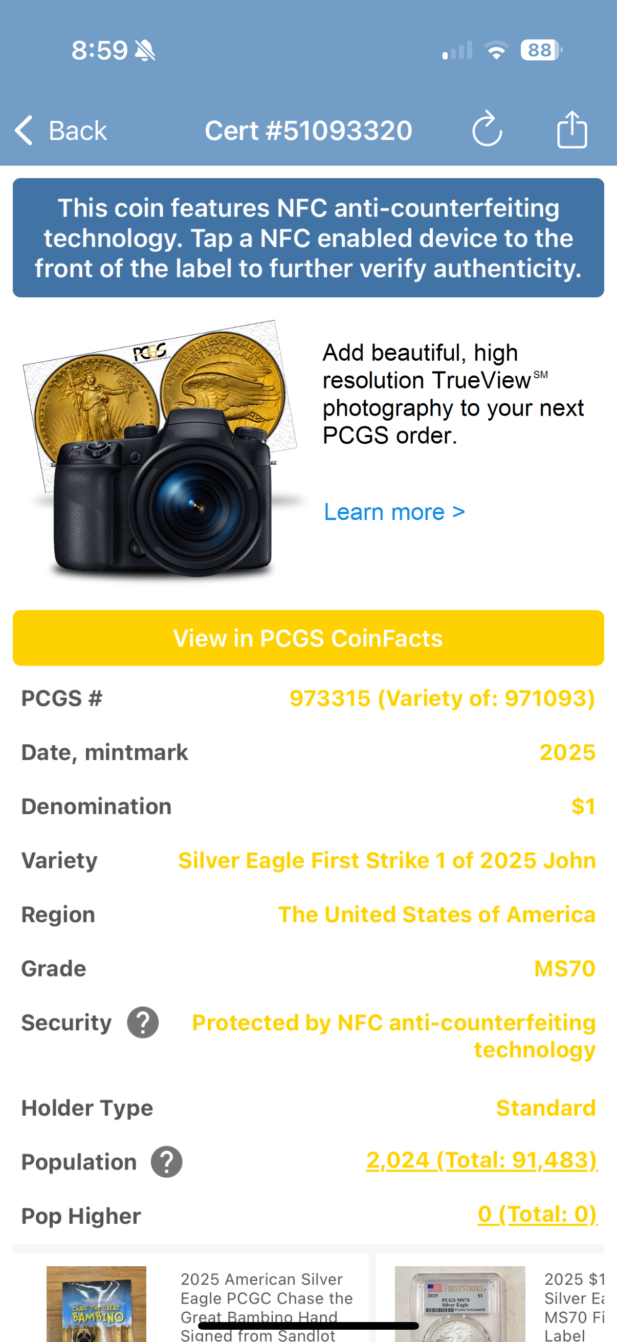 2025 $1 American Silver Eagle PCGS MS70 First Strike, John Dannreuther Signed 1 of 2025 Mint