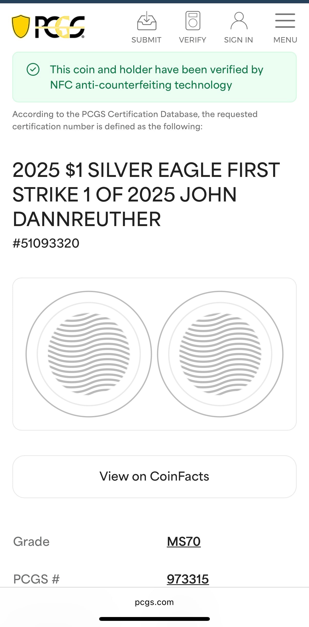 2025 $1 American Silver Eagle PCGS MS70 First Strike, John Dannreuther Signed 1 of 2025 Mint