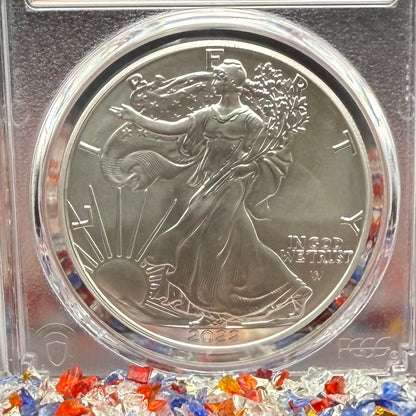 2022 $1 American Silver Eagle PCGS MS70 FDOI Thomas Cleveland Signed American Flag Label Mint (1 of 435)