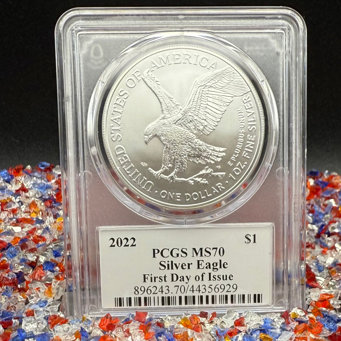 2022 $1 American Silver Eagle PCGS MS70 FDOI Thomas Cleveland Signed American Flag Label Mint (1 of 435)
