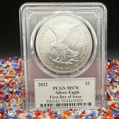 2022 $1 American Silver Eagle PCGS MS70 FDOI Thomas Cleveland Signed American Flag Label Mint (1 of 435)