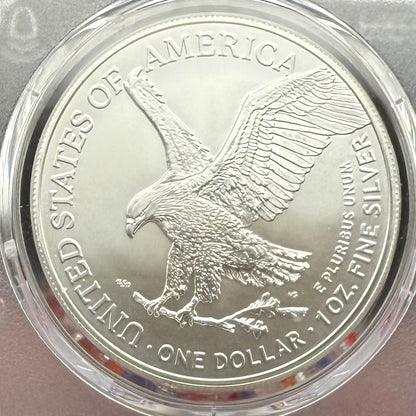 2022 $1 American Silver Eagle PCGS MS70 FDOI Thomas Cleveland Signed American Flag Label Mint (1 of 435)