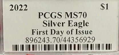 2022 $1 American Silver Eagle PCGS MS70 FDOI Thomas Cleveland Signed American Flag Label Mint (1 of 435)