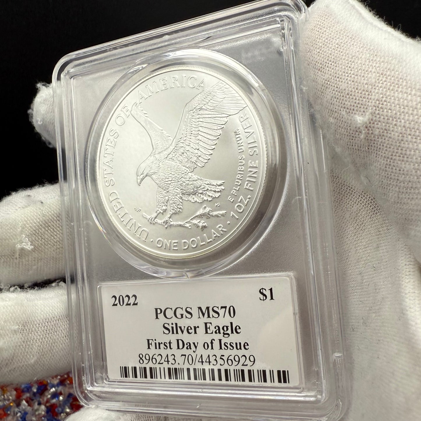 2022 $1 American Silver Eagle PCGS MS70 FDOI Thomas Cleveland Signed American Flag Label Mint (1 of 435)