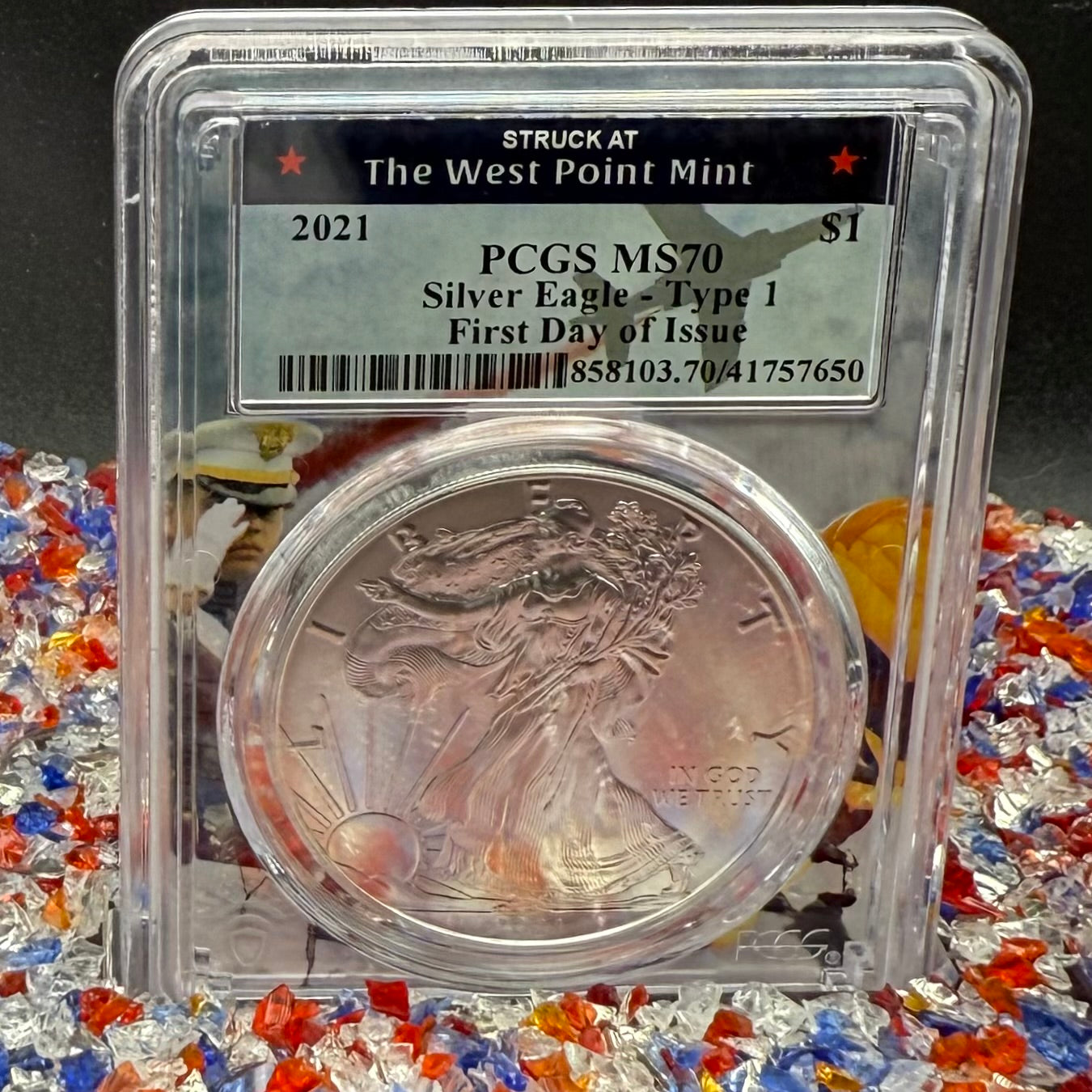 2021 $1 American Silver Eagle PCGS MS70 T-1 FDOI Fighter Jet Holder 1 of 65 Rare!