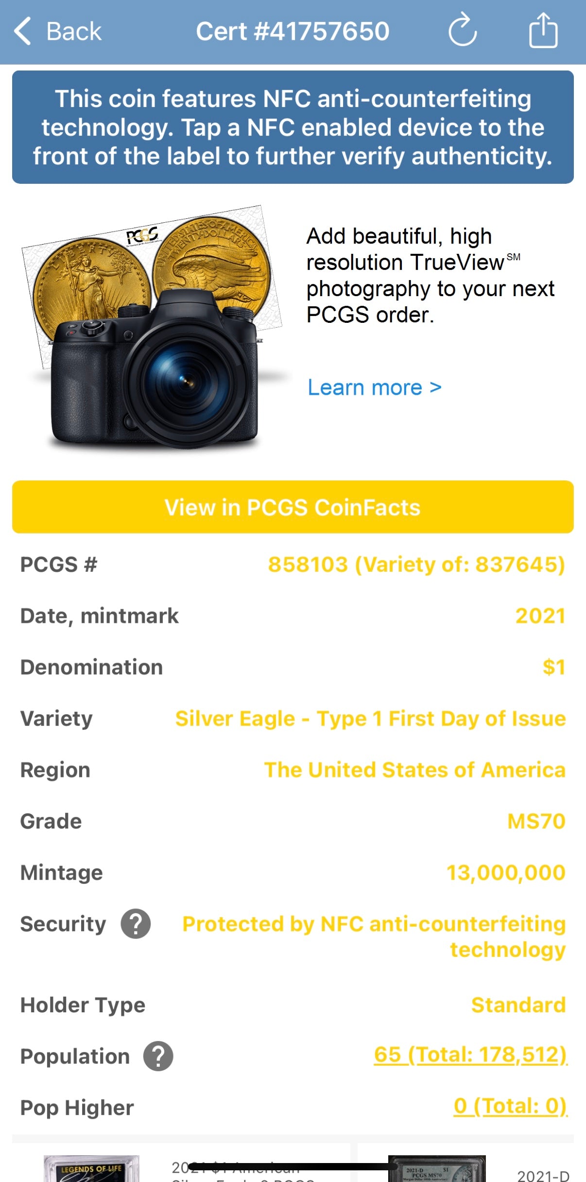2021 $1 American Silver Eagle PCGS MS70 T-1 FDOI Fighter Jet Holder 1 of 65 Rare!