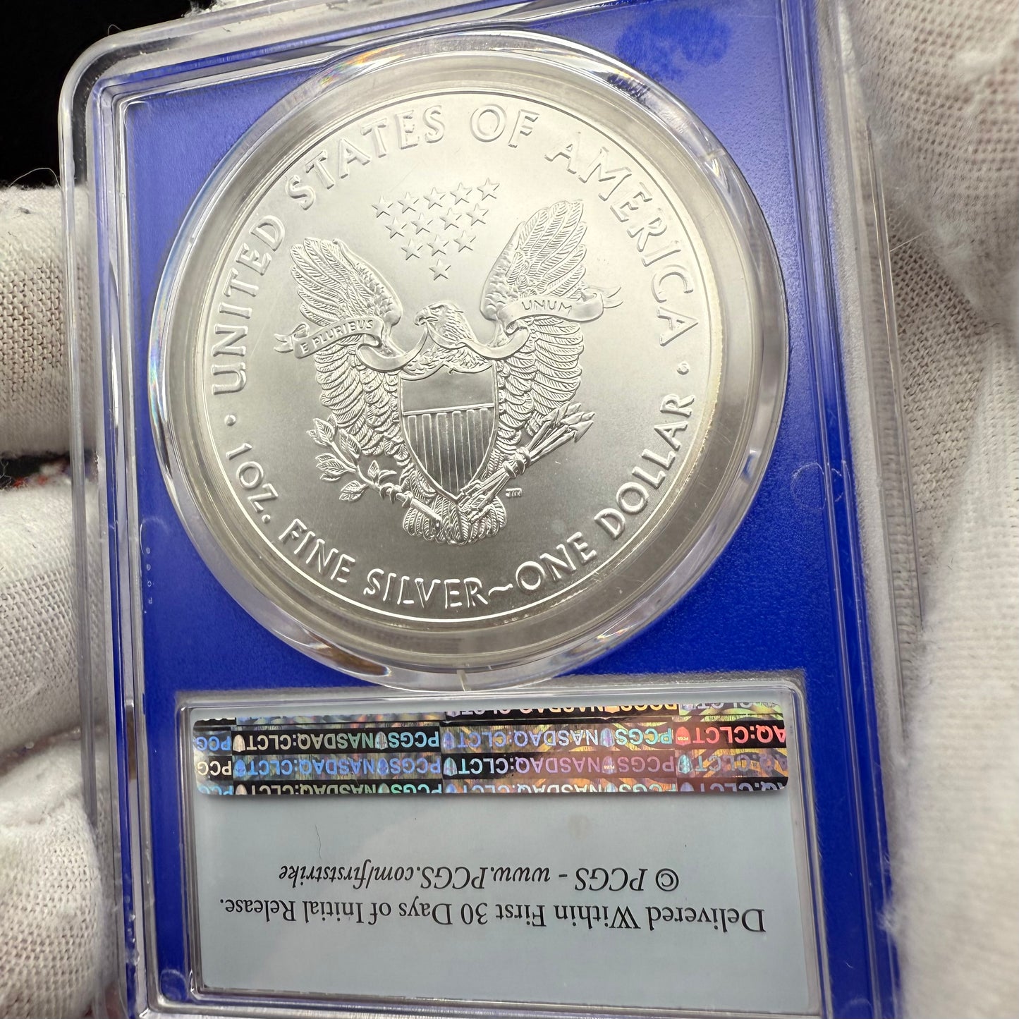 2021 $1 American Silver Eagle PCGS MS70 T-1 First Strike Blue Holder