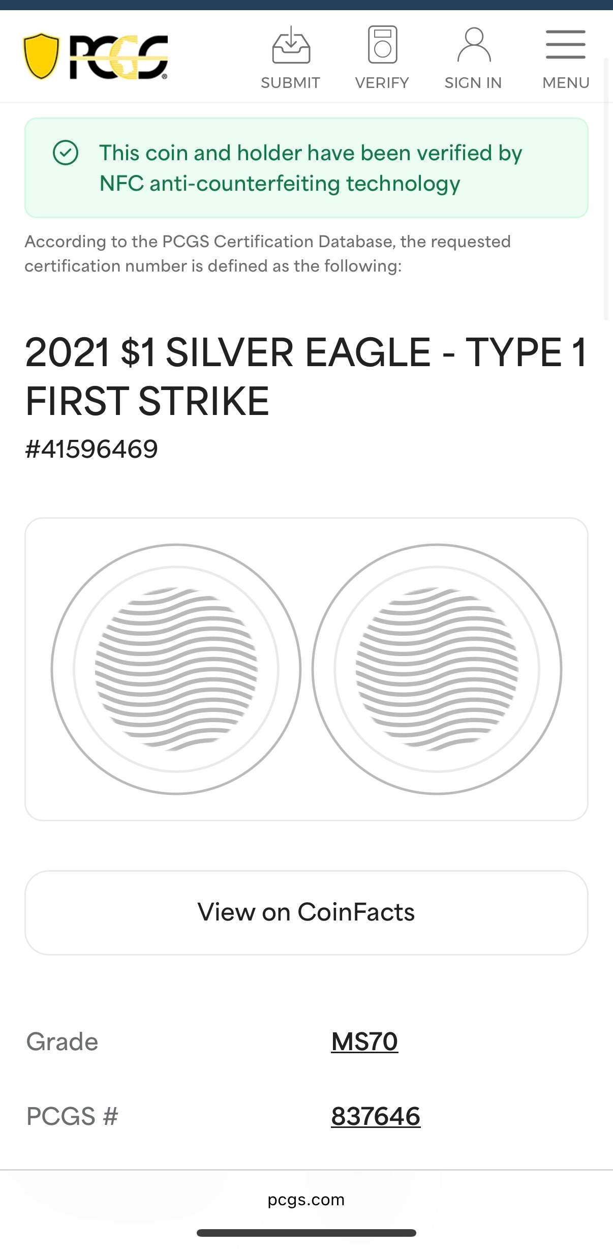 2021 $1 American Silver Eagle PCGS MS70 T-1 First Strike Blue Holder