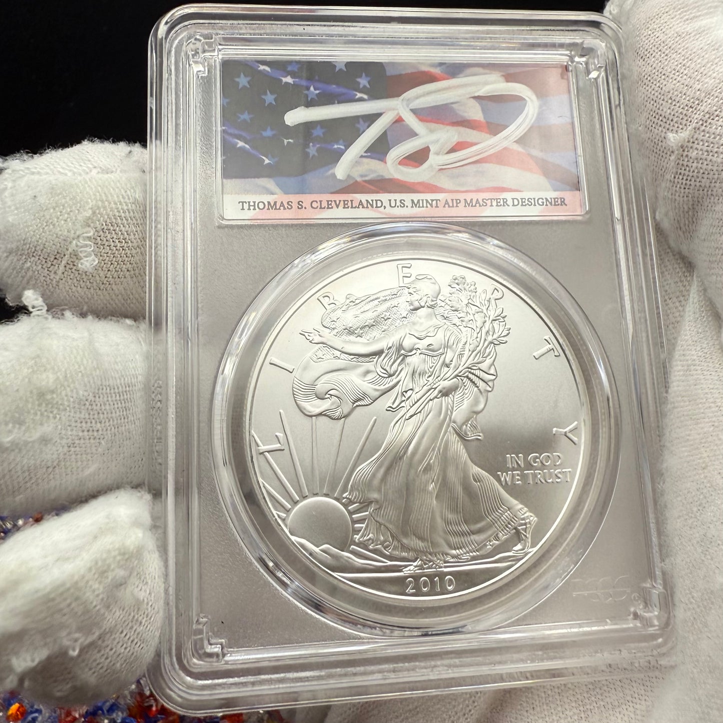 2010 $1 American Silver Eagle PCGS MS70 Thomas Cleveland Signed Flag Label Rare 1 of 17 Mint