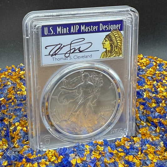 2024 $1 American Silver Eagle PCGS MS70 FDOI Native Label Thomas Cleveland Signed Mint (1 of 10)