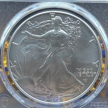 2024 $1 American Silver Eagle PCGS MS70 FDOI Native Label Thomas Cleveland Signed Mint (1 of 10)