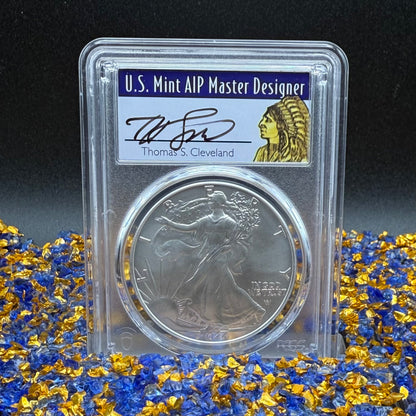 2024 $1 American Silver Eagle PCGS MS70 FDOI Native Label Thomas Cleveland Signed Mint (1 of 10)
