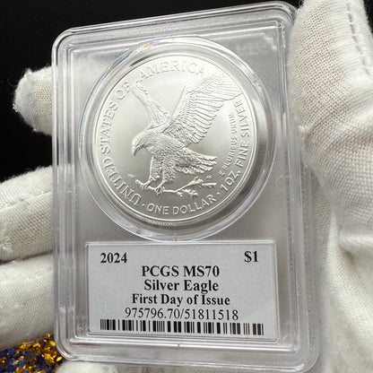 2024 $1 American Silver Eagle PCGS MS70 FDOI Native Label Thomas Cleveland Signed Mint (1 of 10)