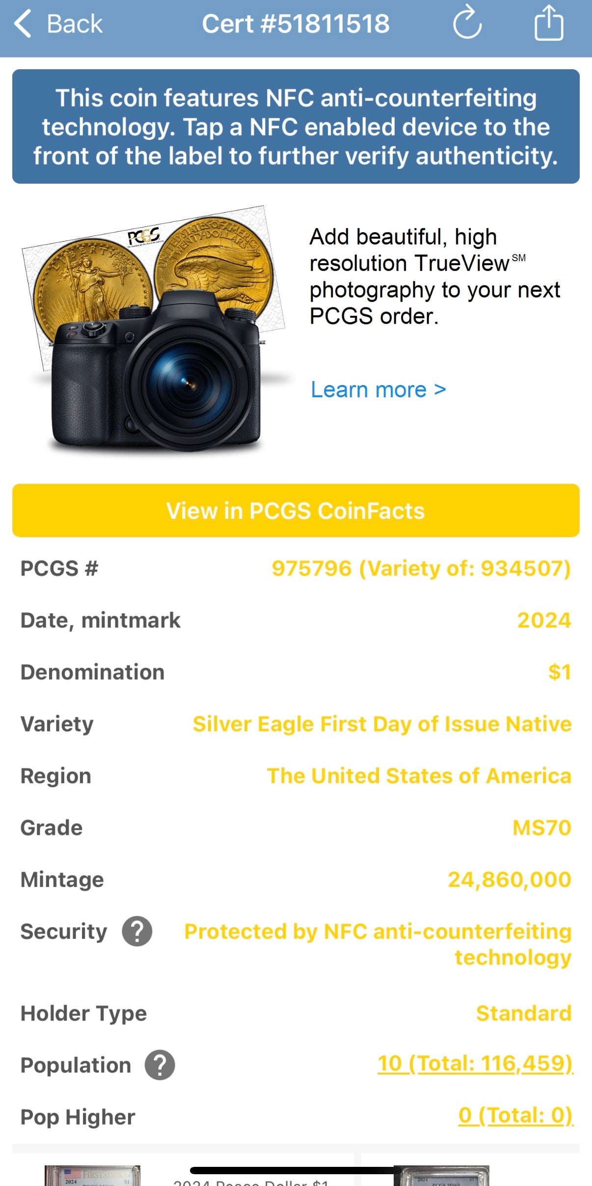 2024 $1 American Silver Eagle PCGS MS70 FDOI Native Label Thomas Cleveland Signed Mint (1 of 10)