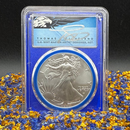 2022 $1 American Silver Eagle PCGS MS70 FDOI Thomas Cleveland Signed Blue Gasket and Blue Holder Mint (1 of 420)