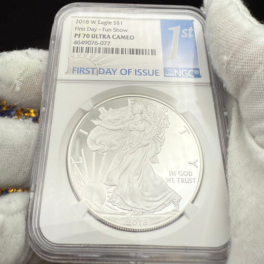 Proof 2018 (W) $1 American Silver Eagle NGC PF70UC First Day - FUN Show (1 of 433) Mint Condition