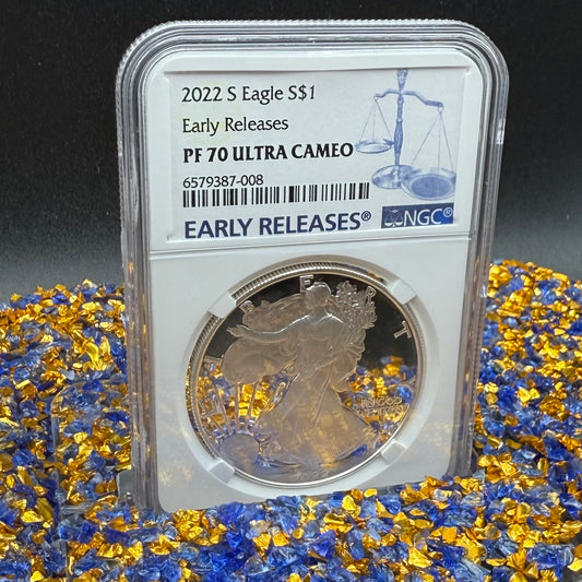 Proof 2022 (S) $1 American Silver Eagle NGC PF70UC Early Releases Modern Blue Label White Holder (1 of 1,869) Mint!