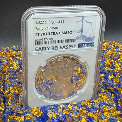 Proof 2022 (S) $1 American Silver Eagle NGC PF70UC Early Releases Modern Blue Label White Holder (1 of 1,869) Mint!
