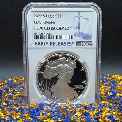 Proof 2022 (S) $1 American Silver Eagle NGC PF70UC Early Releases Modern Blue Label White Holder (1 of 1,869) Mint!