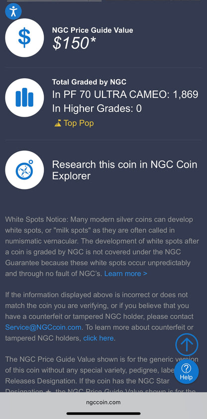 Proof 2022 (S) $1 American Silver Eagle NGC PF70UC Early Releases Modern Blue Label White Holder (1 of 1,869) Mint!