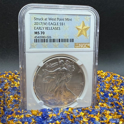 2017 W $1 American Silver Eagle NGC MS70 Early Releases West Point Gold Star Label Mint!