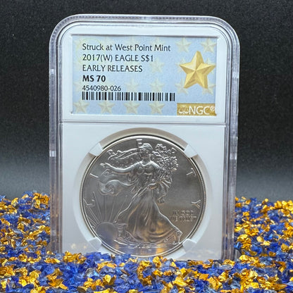 2017 W $1 American Silver Eagle NGC MS70 Early Releases West Point Gold Star Label Mint!
