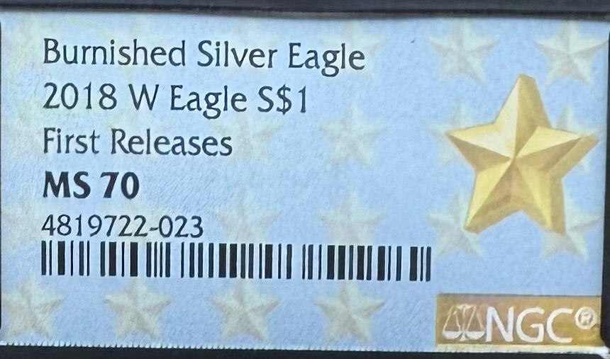 Burnished 2018 (W) $1 American Silver Eagle NGC MS70 First Releases Black Core with West Point Gold Star Mint Condition (1 of 658)