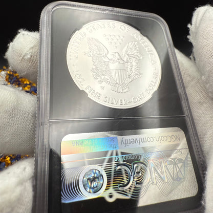 Burnished 2018 (W) $1 American Silver Eagle NGC MS70 First Releases Black Core with West Point Gold Star Mint Condition (1 of 658)
